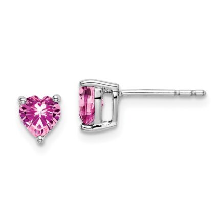 14k White Gold 5mm Heart Lab Created Pink Sapphire Post Earrings