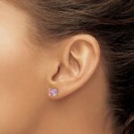 14k White Gold 5mm Princess Lab Created Pink Sapphire Post Earrings - Image 3