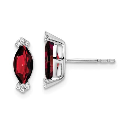 14k White Gold Marquise Garnet and Diamond Earrings
