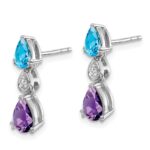 14k White Gold Blue Topaz/Amethyst/Diamond Earrings - Image 2