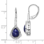 14k White Gold Pear Lapis and Diamond Leverback Earrings - Image 4