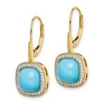 14k Turquoise and Diamond Leverback Earrings - Image 2