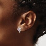 14k White Gold Pink Sapphire and Diamond Heart Post Earrings - Image 3