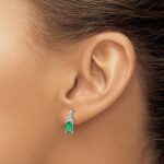 14k White Gold 6x4mm Emerald-cut Emerald and Diamond Post Earrings - Image 3