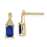 14k 6x4mm Emerald-cut Sapphire and Diamond Post Earrings
