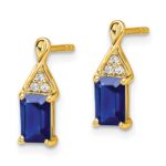 14k 6x4mm Emerald-cut Sapphire and Diamond Post Earrings - Image 2