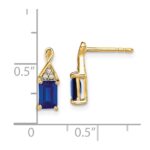14k 6x4mm Emerald-cut Sapphire and Diamond Post Earrings - Image 4