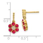 14k Polished Ruby and Diamond Floral Dangle Post Earrings - Image 4