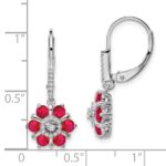 14k White Gold Ruby and Diamond Floral Leverback Earrings - Image 2