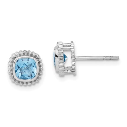 10k White Gold Cushion Blue Topaz Earrings
