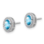 14k White Gold Oval Blue Topaz Post Earrings - Image 2