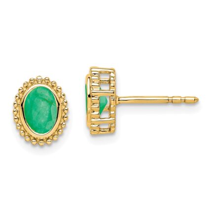 14k 5x3mm Oval Emerald Post Earrings