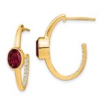 14k 7x5mm Oval Lab Created Ruby and Diamond J-Hoop Post Earrings