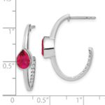 14k White Gold 7x5mm Pear Lab Created Ruby and Diamond J-Hoop Post Earrings - Image 4
