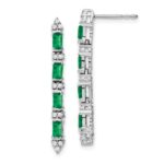 14k White Gold Emerald-cut Emerald and Diamond 4-stone Dangle Post Earrings