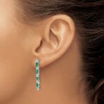 14k White Gold Emerald-cut Emerald and Diamond 4-stone Dangle Post Earrings - Image 3
