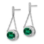 14k White Gold 8x6mm Oval Lab Created Emerald and Diamond Chain Dangle Post Earrings - Image 2
