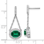 14k White Gold 8x6mm Oval Lab Created Emerald and Diamond Chain Dangle Post Earrings - Image 4