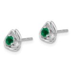 14k White Gold 3mm Round May/Lab Created Emerald Triangle Post Earrings - Image 2