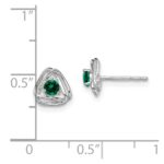 14k White Gold 3mm Round May/Lab Created Emerald Triangle Post Earrings - Image 4