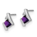 14k White Gold 4mm Cushion February/Amethyst and Diamond Post Earrings - Image 2