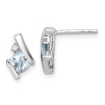 10k White Gold Cushion Aquamarine and Diamond Earrings