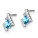 10k White Gold Cushion Blue Topaz and Diamond Earrings - Image 2
