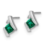 Sterling Silver Antique Cushion Cr. Emerald and Diamond Earrings - Image 2