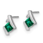 14k White Gold 4mm Cushion May/Lab Created Emerald and Diamond Post Earrings - Image 2
