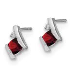 14k White Gold 4mm Cushion January/Garnet and Diamond Post Earrings - Image 2