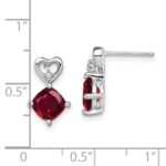14k White Gold 6mm Cushion July/Lab Created Ruby and Diamond Heart Post Earrings - Image 4