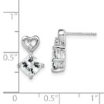 14k White Gold 6mm Cushion April/White Topaz and Diamond Heart Post Earrings - Image 4