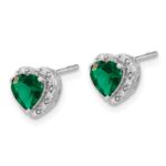 Sterling Silver Rhodium-plated Created Emerald and Diamond Earrings - Image 2