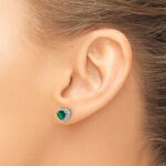 Sterling Silver Rhodium-plated Created Emerald and Diamond Earrings - Image 3