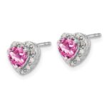 Pure Serenity 14k White Gold 1/10 carat Lab Grown Diamond VS/SI+ G+ and Heart Lab Created Pink Sapphire Post Earrings - Image 2