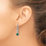Sterling Silver Rhodium-plated Created Emerald and Diamond Earrings - Image 3