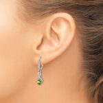 Sterling Silver Rhodium-plated Peridot and Diamond Earrings - Image 3