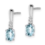 14k White Gold 5x3 Oval March/Aquamarine and Diamond Dangle Post Earrings - Image 2