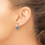 14k White Gold 5x3 Oval December/Blue Topaz and Diamond Dangle Post Earrings - Image 3