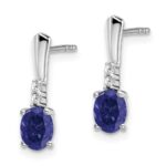 14k White Gold 5x3 Oval September/Lab Created Sapphire and Diamond Dangle Post Earrings - Image 2