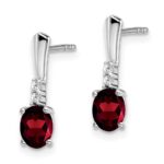 14k White Gold 5x3 Oval January/Garnet and Diamond Dangle Post Earrings - Image 2