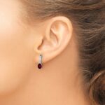 14k White Gold 5x3 Oval January/Garnet and Diamond Dangle Post Earrings - Image 3