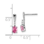 14k White Gold 5x3 Oval October/Pink Tourmaline and Diamond Dangle Post Earrings - Image 4