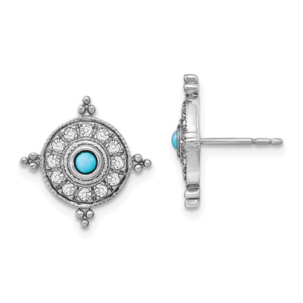 14k White Gold Turquoise and White Topaz Earrings