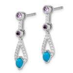 14k White Gold Turquoise/Amethyst/White Topaz Dangle Earrings - Image 2