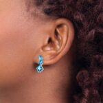 14k White Gold Blue Topaz Dangle Earrings - Image 3