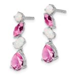 14k White Gold Lab Created Pink Sapphire and Opal Dangle Post Earrings - Image 2
