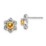 14k White Gold Citrine and Diamond Post Earrings