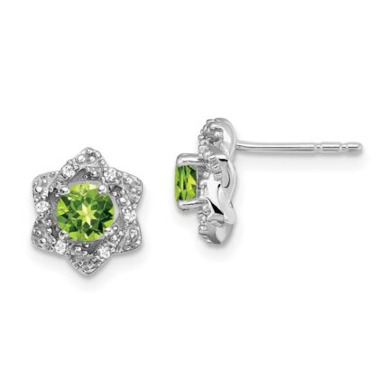 14k White Gold Peridot and Diamond Post Earrings