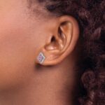 14k White Gold 1/3 carat Lab Grown Diamond VS/SI+ G+ and Lab Created Pink Sapphire Fancy Post Earrings - Image 3